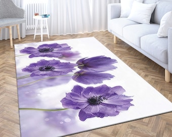Salon Rug, Classic Rug, Bridesmaid Gift, Non-Slip Carpet, Floral Rug, Purple Rug, Purple Flower Rug, Bedroom Rug, Wedding Rug, Floral Rug,