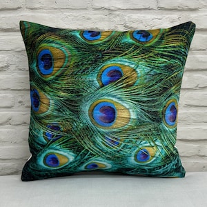 Feather Cushion Cover, Colorful Feather Pillow Cover, Colorful Peacock Feather Cushion, Animal Pillow Case, Green Pillow, Luxury Pillow,
