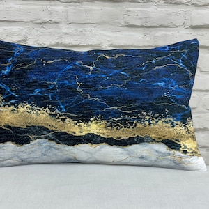 Marble Pillow, Navy Blue Marble Cushion Case, Navy Blue and White Cushion Case, Navy Blue Printed Pillow, Luxury Pillow, Living Room Decor,