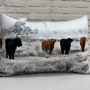 Cow Pillow, Farm Animal Printed Pillow, Nature Landscape Pillow Case, Highland Cow Cushion Cover, Animal Cushion, Home Decor, Farm Decor,
