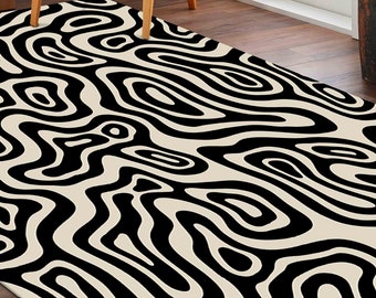 Black and White Rug, White Rug, Abstract Rugs, Modern Rugs, Decorative Rug, Black Rug, Gift Rug, Gift For The Home, Non-Slip Carpet,