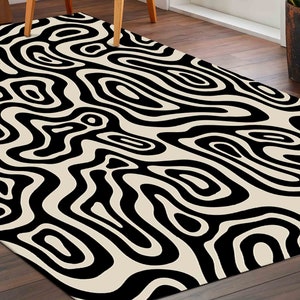 Black and White Rug, White Rug, Abstract Rugs, Modern Rugs, Decorative Rug, Black Rug, Gift Rug, Gift For The Home, Non-Slip Carpet,