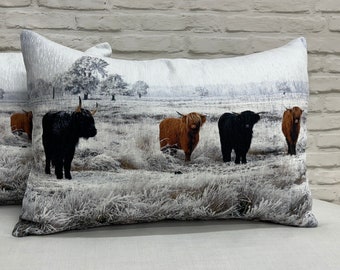 Cow Pillow, Farm Animal Printed Pillow, Nature Landscape Pillow Case, Highland Cow Cushion Cover, Animal Cushion, Home Decor, Farm Decor,