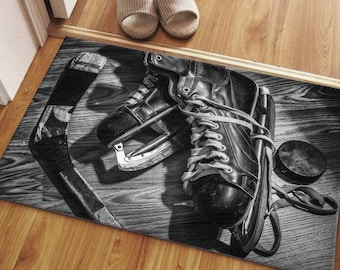 Hockey Equipment Rug, Gift Fot Him Rug, Hockey Rugs, Motivational Rugs, Colorful Rug, Accent Rug, Outdoor Rug, Entry Rug, Door Mat,