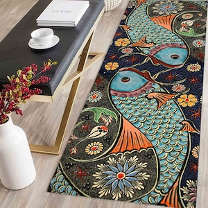 Fish Rug, Mosaic Effect Rugs, Pattern Rugs, Blue Rugs, Animal Rugs, Classic Rug, Cool Rug, Non-Slip Carpet, Office Decor Rug, Gift For Her,
