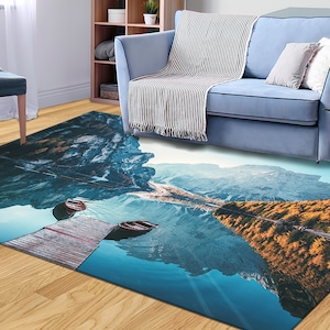 Personalized Rug, Indoor Rug, Office Decor Rug, Non-Slip Carpet, Landscape Rugs, Dolomites Mountains Rug, Farmhosue Rug, Lake Landscape Rug,