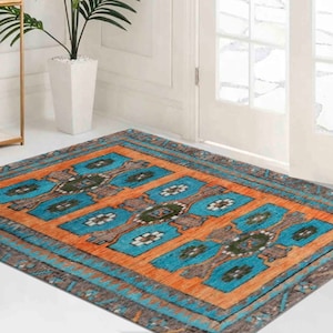 Orange and Blue Rugs, Orange Rugs, Blue Rugs, Boho Rug, Turkish Rug, Hallway Rug, Luxury Rug, Runner Rug, Gift For Him, Pet Friendly Rug,