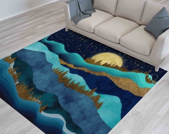 Easy to Clean Rug, Custom Rug, Soft Rug, Gift Rug, Gold Forest Landscape Rugs, Mountain Rugs, Landscape Rugs, Office Rug, Soft Rug,