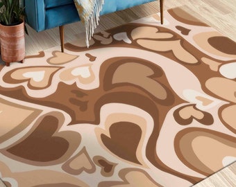 Heart Pattern Rugs, Beige Rugs, Minimalist Rug, Modern Rugs, Personalized Rug, Heart Rug, Girl Room Rug, Decorative Rug, Saloon Rug,
