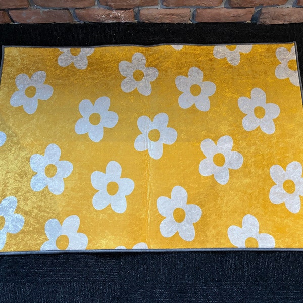 Daisy Rug, Yellow Rug, Modern Rug, Floral Rug, Gift For Her, Nursery Rug, Custom Rug, Popular Rug, Pet Friendly Rug, Non Slip Rug, Kids Rug,