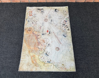 Nursery Rug, Wall Hanging Rug, Bedroom Rug, Gift For Him, Piri Reis Map Rug, Piri Reis Rugs, Map Rug, Anti-Slip Carpet, Small Rug,