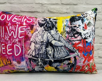 Banksy Pillow Sham, Love Need Cushion Case, Love Is All We Need Pillow Case, Graffiti Printed Pillow, Banksy Art, Love Pillow, Home Decor,