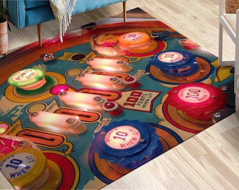 Pinball Playfield Rug, Pinball Lover Rug, Game Room Rug, Modern Rug, Chenille Rug, Decorative Rug, Large Rug, Non Slip Rug, Gift Rug,