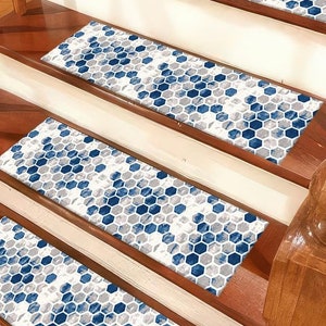 Geometric Pattern Rug, Blue Rugs, Bohemian Rugs, Modern Rugs, Personalized Rug, Stair Rug, Step Rug, Blue Step Rug, Custom Rug,