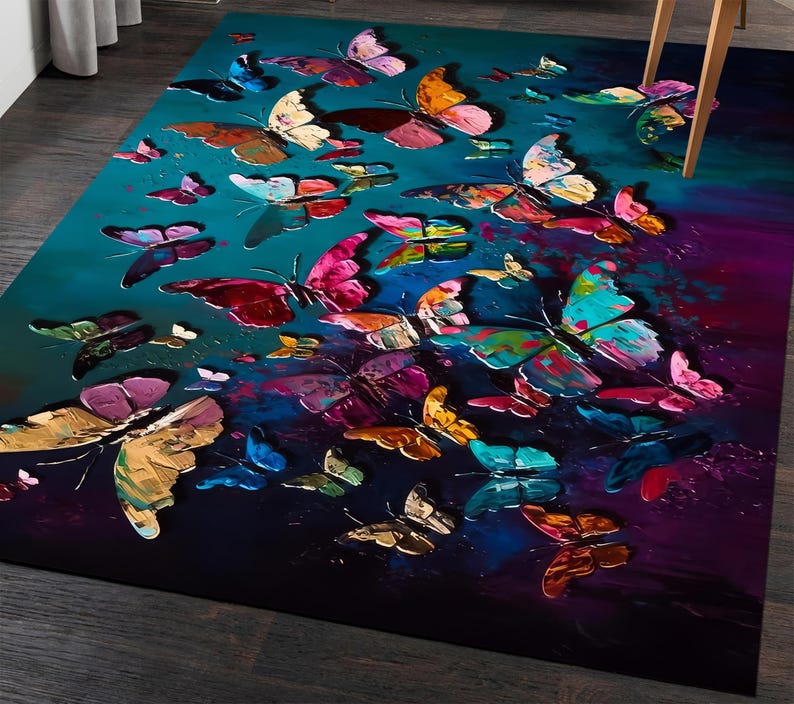 Butterfly Painting Print Rugs, Butterfly Rug, Modern Rugs, Animal Rugs, Office Rug, Accent Rug, Corridor Rug, Non-Slip Carpet, Step Rug, Bild 3