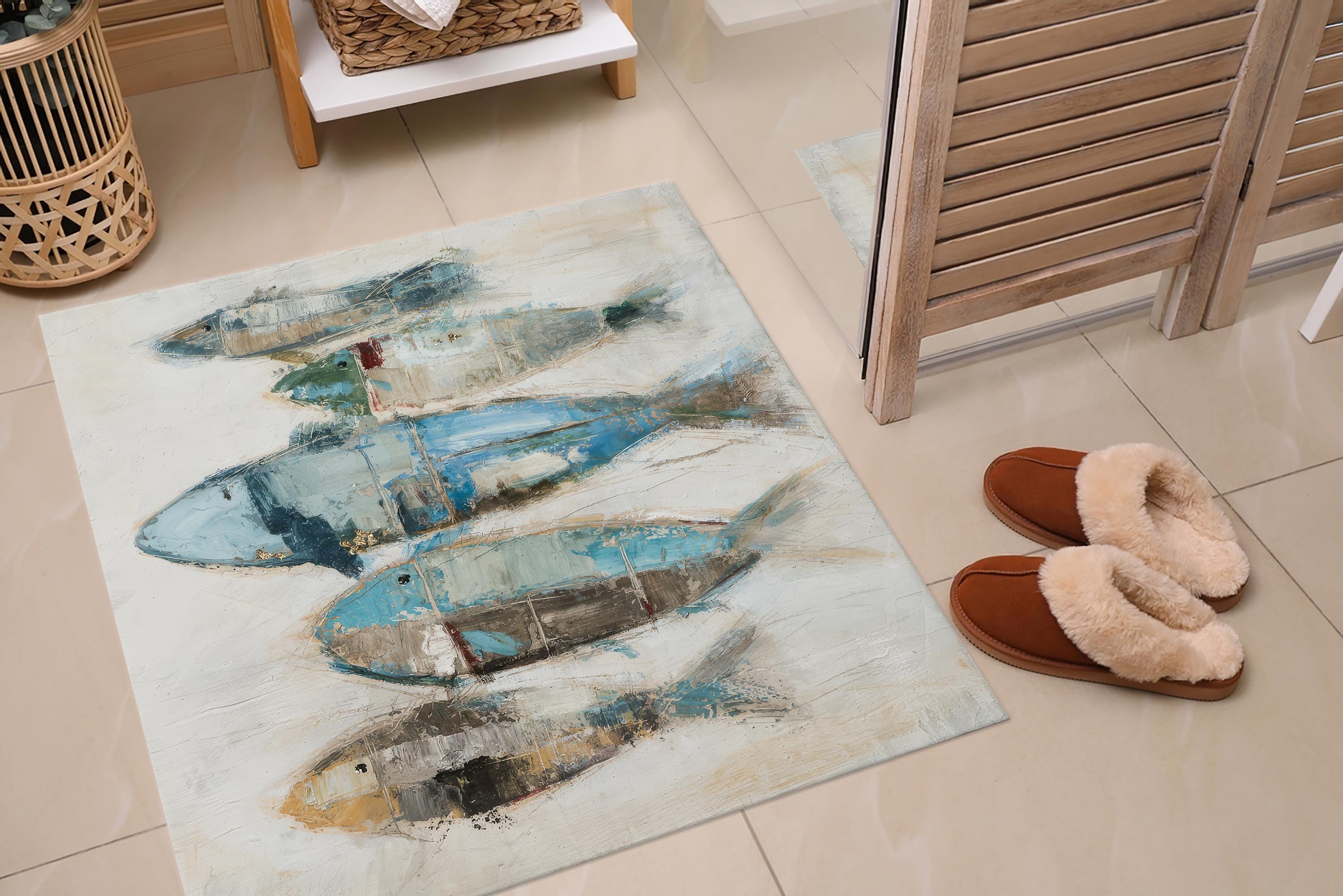 Fish Painting Print Rug, Modern Rug, Fish Rugs, Animal Rugs, Art Rug ...