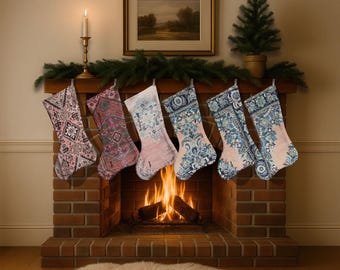 Personalized Xmas Gift, Rustic Christmas Stocking, Kilim Pattern Stocking,Custom Boho Stocking, Handmade Holiday Stocking, Xmas Ornament