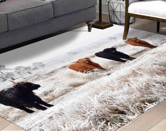 Saloon Rug, Entry Rug, Nursery Rug, Gift Rug, Animal Rug, Cow Photo Rug, Highland Cow Rug, Entryway Rug, Kitchen Rug, Salon Decor Rug,