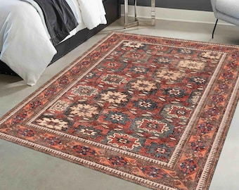 Traditional Rust Medallion Area Rug, Classic Oriental Floral Living Room Carpet, Luxury Turkish Style Floor Decor, Modern Earth Tone Mat