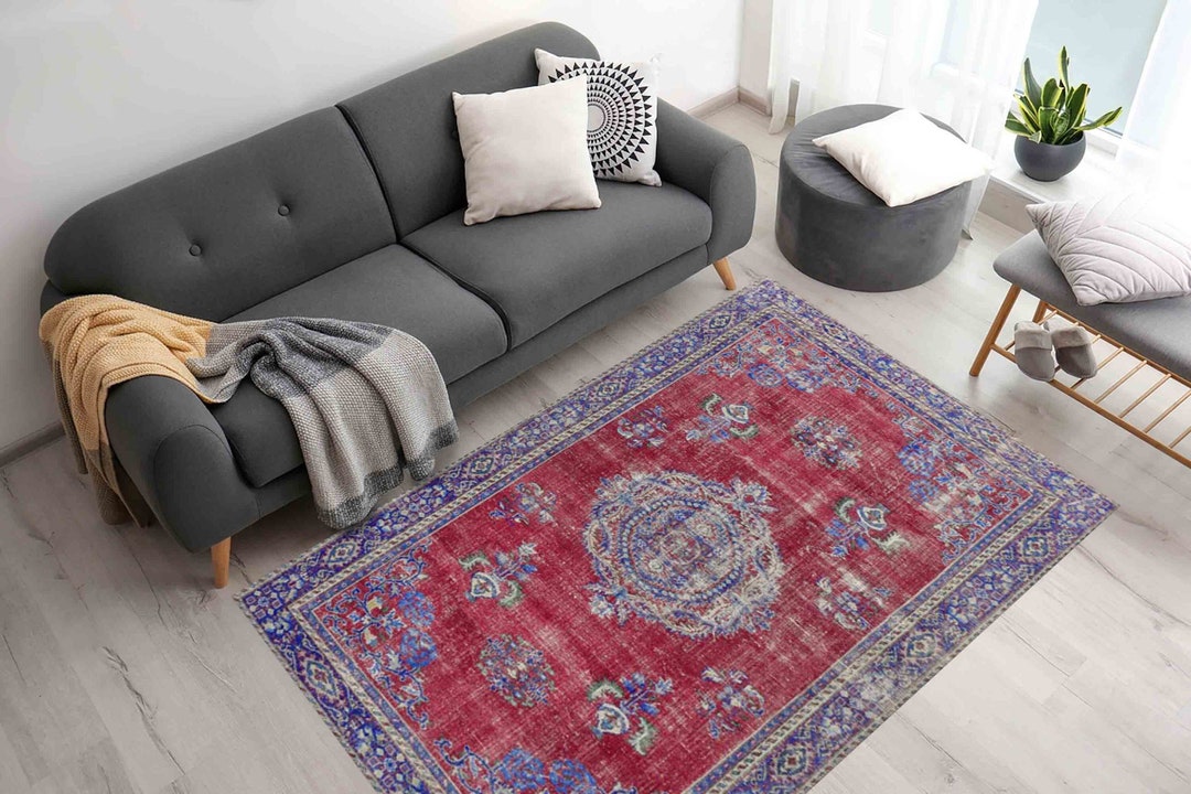 Red Muted Rugs, Faded Rug, Red Rugs, Persian Stye Rug, Turkish Rug, Non ...