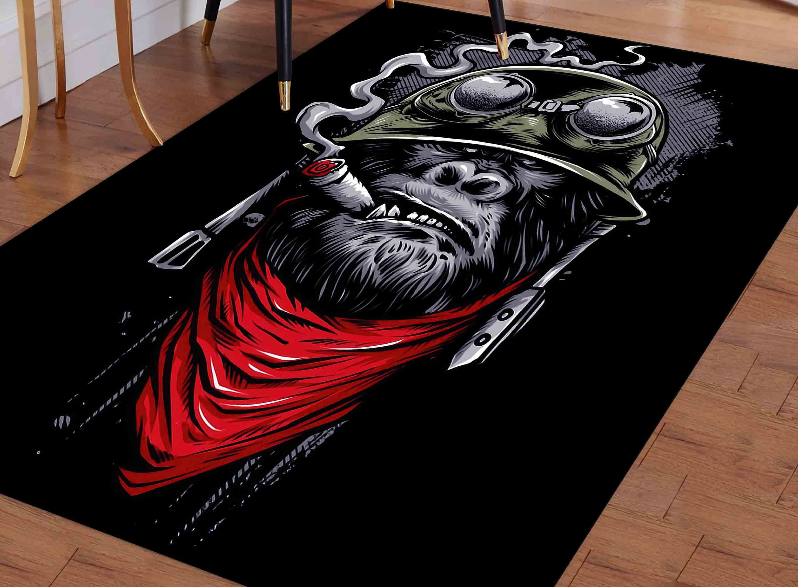 Red Monkey Rug Smoking Chimp Rug, Chimp Rug, Man Cave Rugs, Modern Rug, Saloon Rug ...