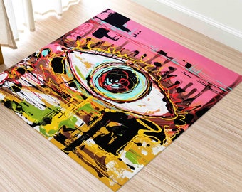 Accent Rug, Customs Rug, Indoor Rug, Housewarming Gift, Eye Graffiti Painting Rugs, Eye Graffiti Rug, Graffiti Rug, Saloon Rug, Colorful Rug