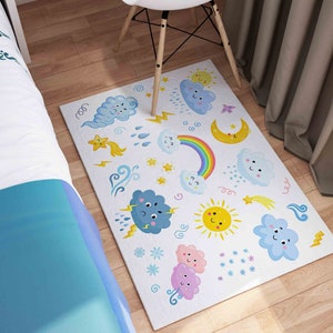 Raincloud Rug Cloud Rug, Educational Rugs, Rainbow Rugs, Kids Rugs, Thick Rug, Non ...