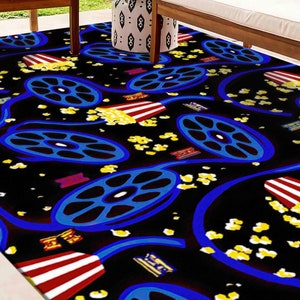 Movie Room Rug, Arcade Cinema Design, Easy Clean Custom Rug image 1