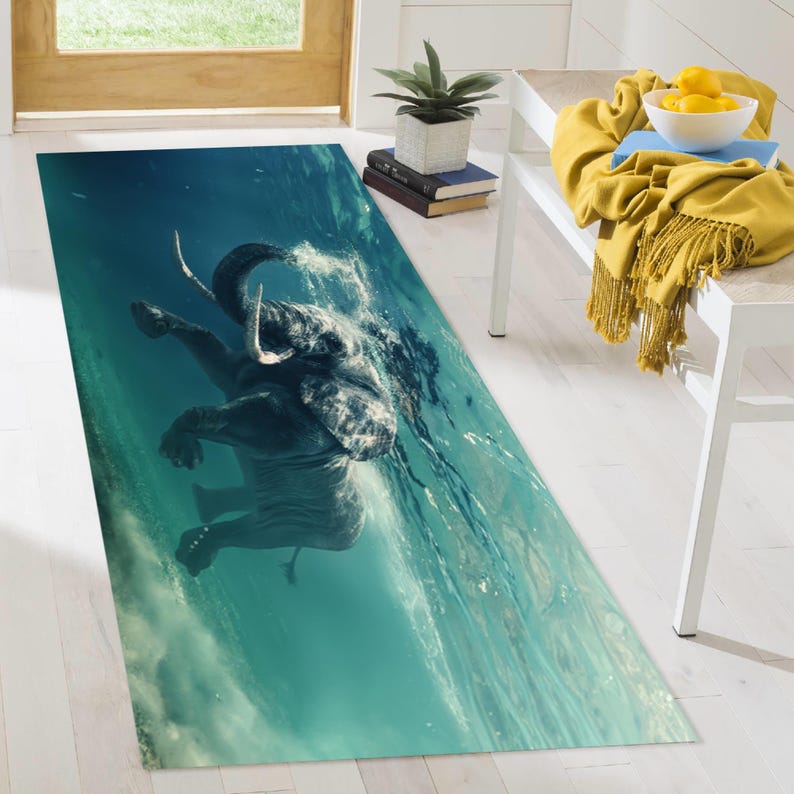 Elephant Rugs, Kids Room Rug, Underwater Rug, Animal Rugs, Personalized Gifts, Non Slip Rug, Home Decor Rug, Bathroom Rug, Area Rug, image 7