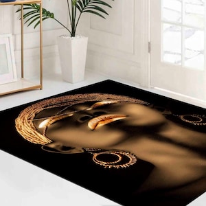 Front Door Rug, Machine Washable Rug, Corridor Rug, Non Slip Rug, African Rugs, Black Woman Rugs, Gold Rugs, Bridesmaid Gift, Colorful Rug,