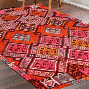 Vivid Color Rugs, Geometric Pattern Rugs, Pink Rug, Moroccan Design Rugs, Turkish Rug, Bridesmaid Gift, Non-Slip Carpet, Runner Rug,