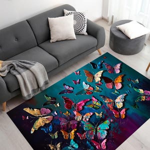 Butterfly Painting Print Rugs, Butterfly Rug, Modern Rugs, Animal Rugs, Office Rug, Accent Rug, Corridor Rug, Non-Slip Carpet, Step Rug, Bild 1