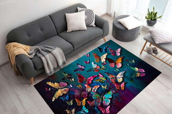 Butterfly Painting Print Rugs, Butterfly Rug, Modern Rugs, Animal Rugs, Office Rug, Accent Rug, Corridor Rug, Non-Slip Carpet, Step Rug,