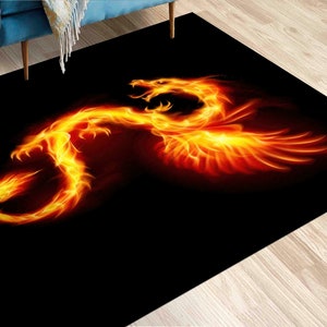 Entry Rug, 3D Printed Rug, Home Decor Rug, Housewarming Gift, Animal Rugs, Abstract Fire Dragon Rug, Black Rug, Accent Rug, 3D Printeds Rug,
