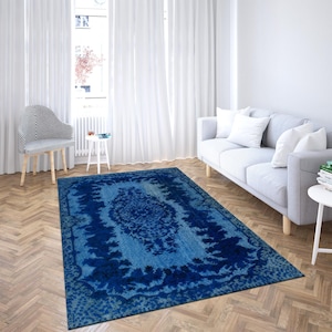 Blue Rugs, Geometric Pattern Rug, Medallion Pattern Rugs, Bohemian Rug, Turkish Rug, Non-Slip Carpet, Housewarming Gift, Classic Rug,