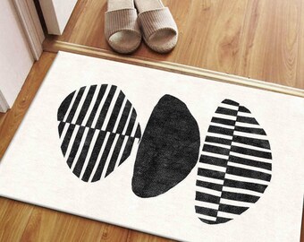 Black White Geometric Runner Rug, Modern Entryway Kitchen Mat, Minimal Striped Pattern Rug, Non Slip Floor Carpet, Living Room Custom Rug