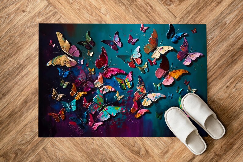 Butterfly Painting Print Rugs, Butterfly Rug, Modern Rugs, Animal Rugs, Office Rug, Accent Rug, Corridor Rug, Non-Slip Carpet, Step Rug, Bild 7