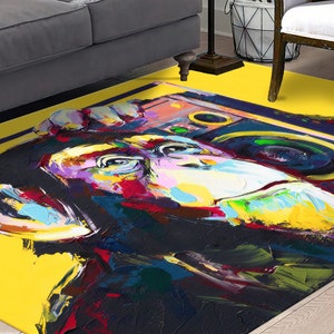Custom Rug, Salon Rug, Salon Decor Rug, Non Slip Rug, Animal Rugs, Graffiti Monkey Rugs, Yellow Rug, Decorative Rug, Office Decor Rug,