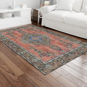 Vintage Design Rug, Blue Rugs, Brown Rug, Antique Style Rug, Turkish Rug, Gift For Her, Round Rug, Cool Rug, Easy To Clean Rug,