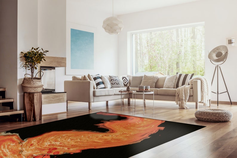 Salon Decor Rug, Colorful Rug, Non-Slip Carpet, Modern Rug, Orange And Black Rug, Hallway Rug, Front Door Rug, Area Rug, Luxury Rug, image 4