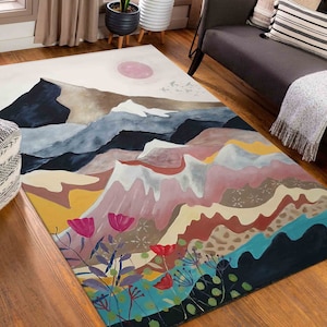 Abstract Mountain Rugs, Minimal Rug, Sun Rug, View Rugs, Pattern Rug, Hallway Rug, Gift For Him, Large Rug, Personalized Rug, Customs Rug,