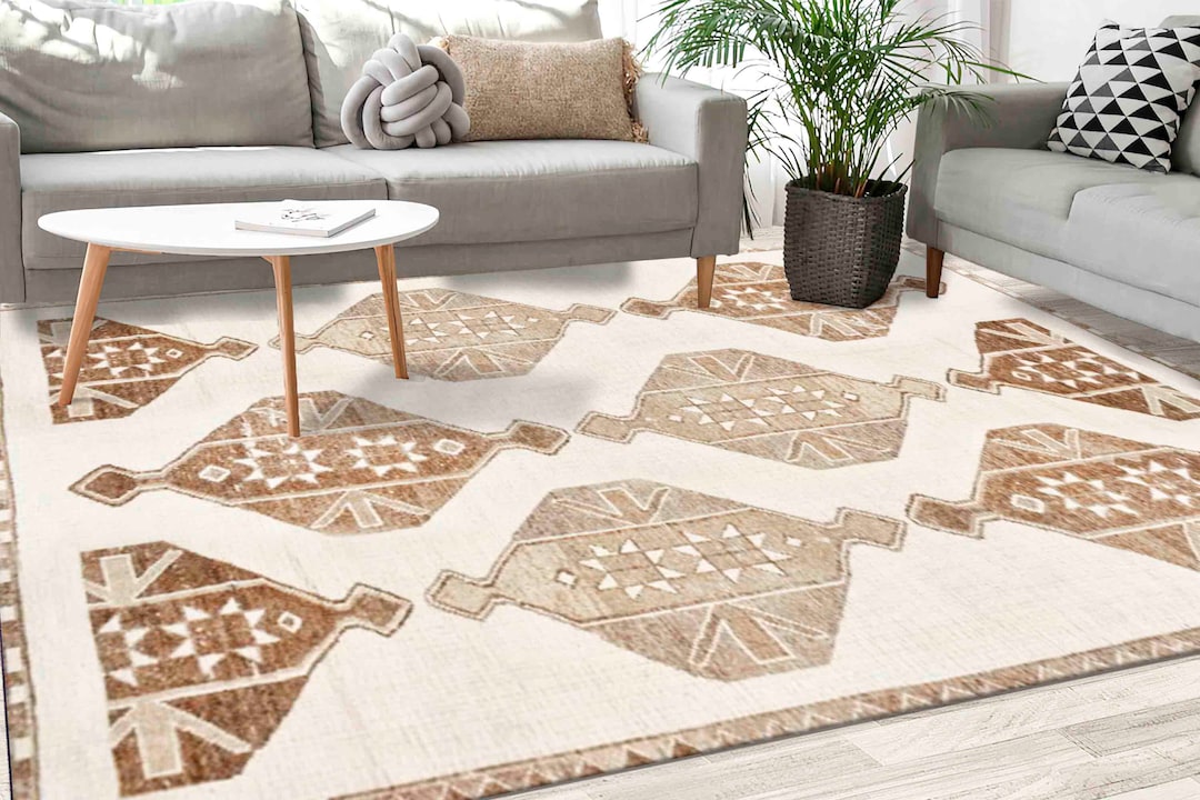 Brown and Beige Rug, Geometric Pattern Rug, Boho Rug, Brown Rugs ...