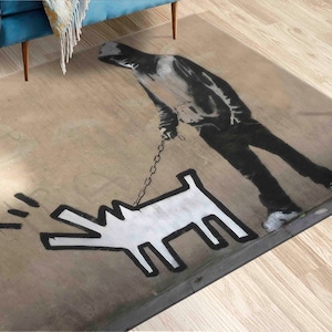 Pattern Rug, Step Rug, Thick Rug, Gift For Her, Abstract Rugs, Banksy Dog Rug, Banksy Barking Dog Rugs, Entryway Rug, Entry Rug,