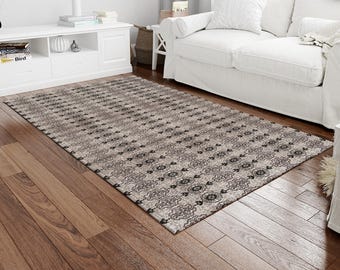 Vintage Design Rug, Brown Rugs, Black Rug, Boho Rug, Turkish Rug, Personalized Gifts, Easy To Clean Rug, Large Rug, Front Door Rug,