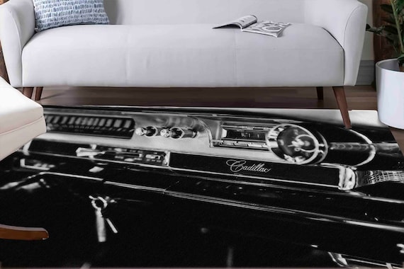 Dining Room Rug Step Rug Small Rug Non Slip Rug Car Rugs Classic Cadillac Rugs Cadillac Black White Poster Rug Step Rug Boy Room Rug Etsy