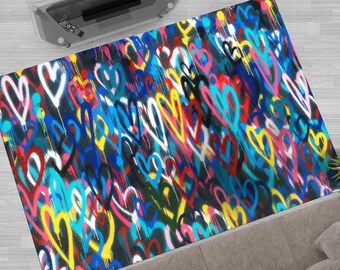 Bedroom Rug, Custom Rug, Pattern Rug, Non-Slip Carpet, Colorful Rug, Banksy Hearts Rugs, Graffiti Rug, Wall Hanging Rug, Home Decor Rug,