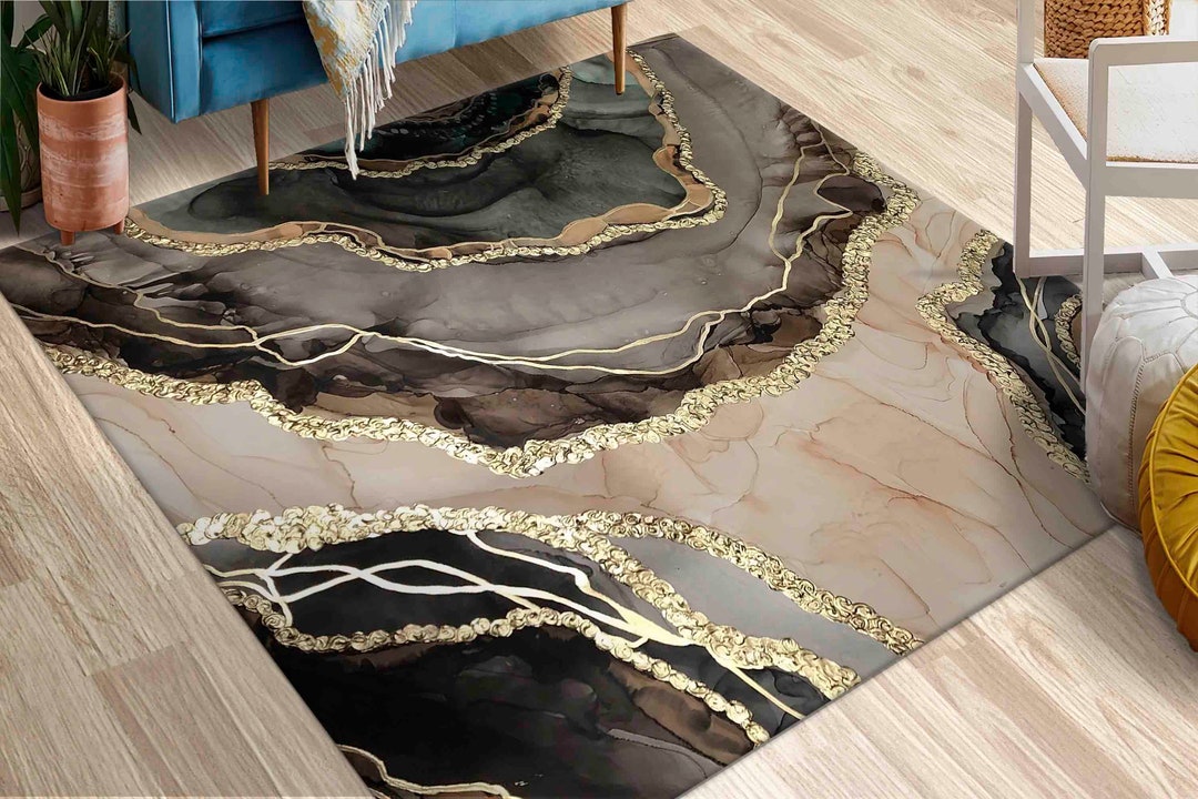 3D Printeds Rug, Area Rug, Salon Decor Rug, Anti-slip Carpet, Gold Rug ...