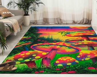 Wall Hanging Rug, Chenille Rug, Pet Friendly Rug, Anti-Slip Carpet, Modern Rugs, Mushroom Print, Mushroom Rugs, Large Rug, Thick Rug,