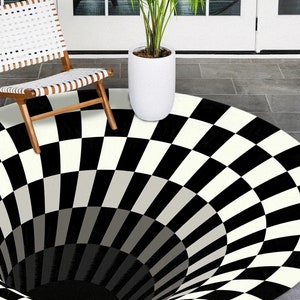 3D Vortex Rug, Optical Illusion Rug, Round Rug, Modern Rugs, Gift For Her, 3D Printed Rug, Easy To Clean Rug, Car Mat, Black and White Rug,