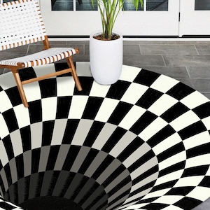 3D Vortex Rug, Optical Illusion Rug, Round Rug, Modern Rugs, Gift For Her, 3D Printed Rug, Easy To Clean Rug, Car Mat, Black and White Rug,